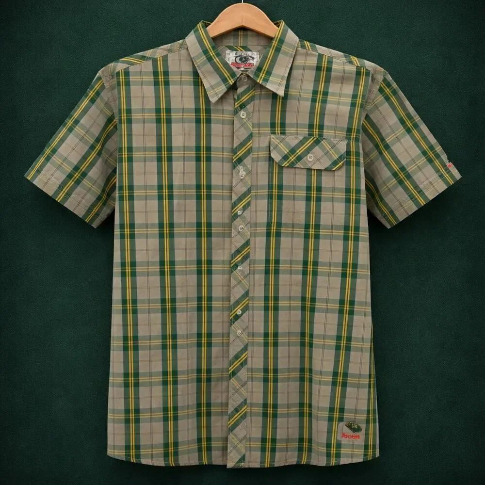 VTG Mossy Oak Men’s Green Plaid Button Down Short Sleeve Shirt Large